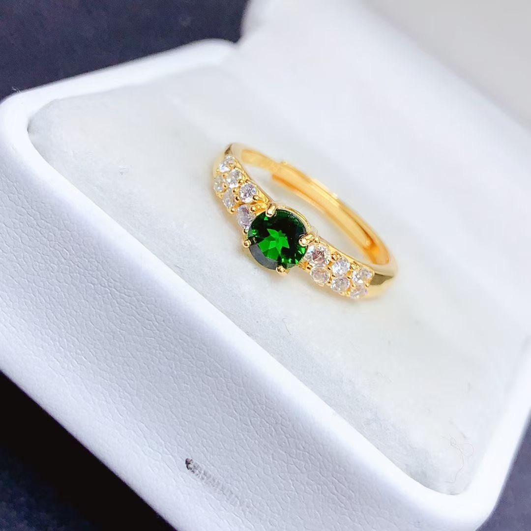 新款天然透辉石戒指925银镶嵌女开口日韩轻奢饰品送女友新年礼物