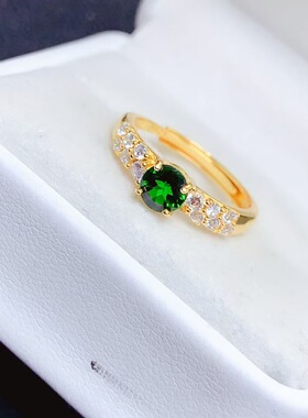 新款天然透辉石戒指925银镶嵌女开口日韩轻奢饰品送女友新年礼物