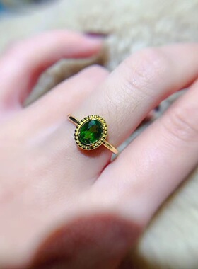 新款天然透辉石戒指925银镶嵌女时尚轻奢饰品送女友新年礼物