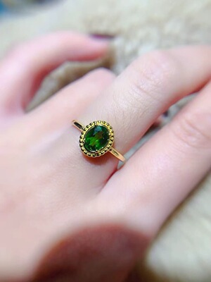 新款天然透辉石戒指925银镶嵌女时尚轻奢饰品送女友新年礼物