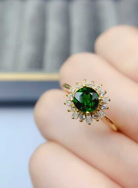 新款天然透辉石戒指925银镶嵌女时尚轻奢饰品送女友新年礼物