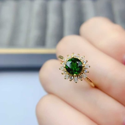 新款天然透辉石戒指925银镶嵌女时尚轻奢饰品送女友新年礼物