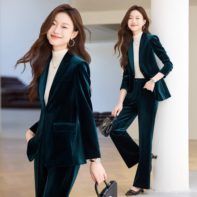 金丝绒西装外套女春秋季新款高端前台正装气质职业西服套装女神范