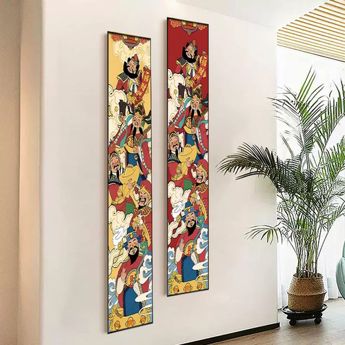 五路财神客厅壁画走廊过道五福临门挂画玄关装饰画入户正对门红色