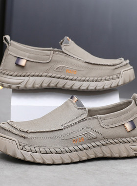 新款男式休闲帆布鞋老北京男鞋一脚蹬超轻底加肥宽松休闲鞋大码46