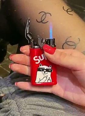 抖音同款SUPR网红防风打火机芝麻街潮牌摇臂单直冲蓝焰点烟器火机