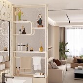 奶油风半墙隔断柜长虹玻璃屏风客厅玄关卫生间干湿区洗漱台置物架