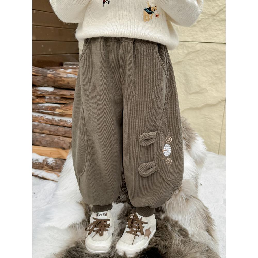 女童加绒裤子秋冬2025新款儿童洋气加厚一体绒女宝宝外穿冬季卫裤