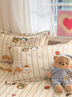 纯棉枕头套一对装家用100全棉枕套成人枕罩灰色枕芯内胆套学生男