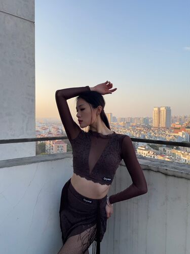 拉丁舞服crystal练习服长袖短裙