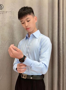 ASL定制新款摩登舞男士衬衣长袖上衣国标舞练习练功训练服多色选