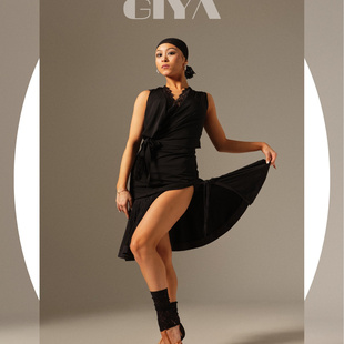 吉雅GIYA蕾丝水晶麻无袖上衣流苏半身裙拉丁舞练功练习训练练服黑