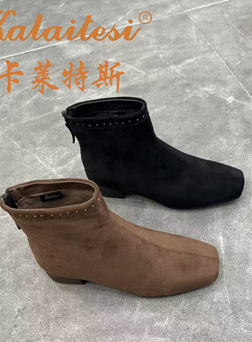 708033-2kalaitesi短靴女及踝靴时尚2025新款粗跟女士气质百搭