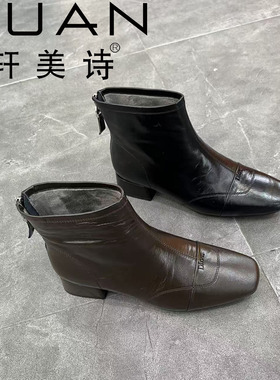 552-80161轩美诗i及踝靴时装短靴黑色2025新款高跟羊皮时尚百搭