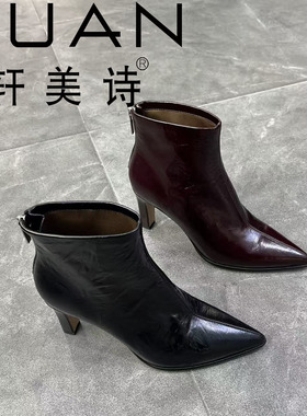 538-70142及踝靴时装短靴黑色2025新款高跟羊皮时尚百搭