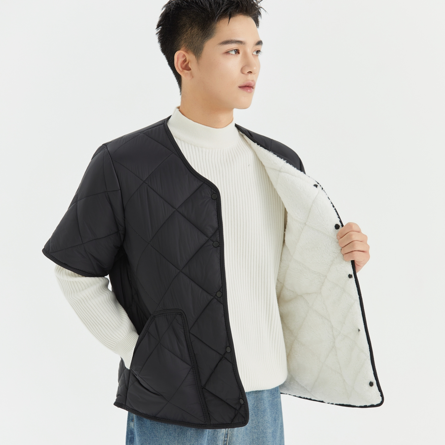 棉衣男秋冬加绒加厚半袖护肩爸爸羽绒内胆棉服保暖内穿小棉袄短袖