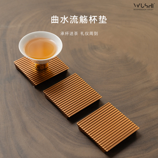 无石设计茶杯垫茶托茶道铝合金杯托轻奢高级感功夫茶创意隔热茶垫