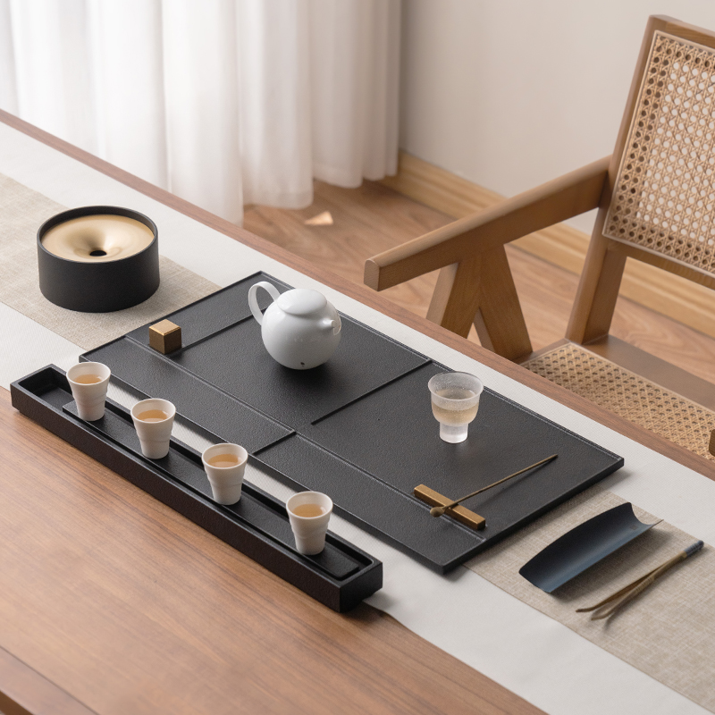 无石设计天然黑金石茶盘小型轻奢家用干泡台茶席茶具乌金精致茶台