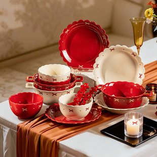 sisin诗心 碗碟套装家用餐具套组蝴蝶结陶瓷结婚订婚乔迁送礼新品