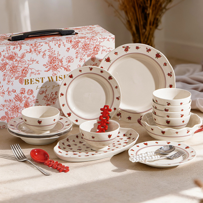 sisin诗心 港岛玫瑰碗碟套装家用餐具套装陶瓷碗盘组乔迁结婚送礼