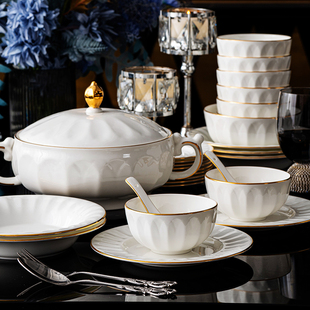 sisin诗心 卢浮宫高骨瓷碗家用碗盘组合碗碟套装家用餐具套装新款