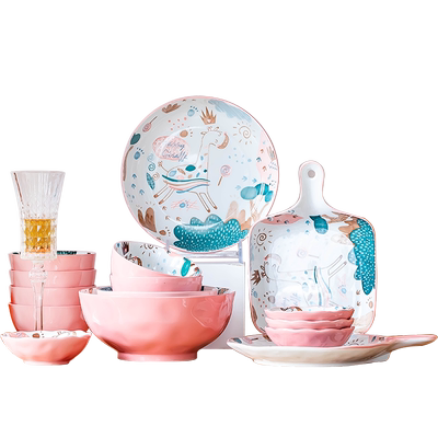 碗家用卡通网红餐具的碗碟套装