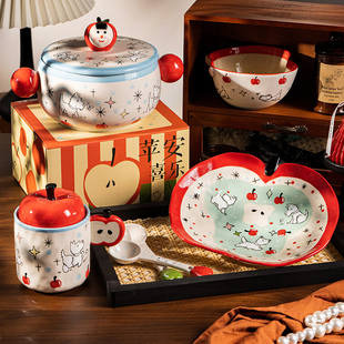 sisin诗心碗家用景德镇手绘釉下彩碗碟套装碗盘组合设计感吃饭碗