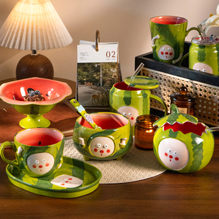 sisin诗心 碗家用景德镇手绘萌趣西瓜米饭碗面碗沙拉碗早餐碗送礼