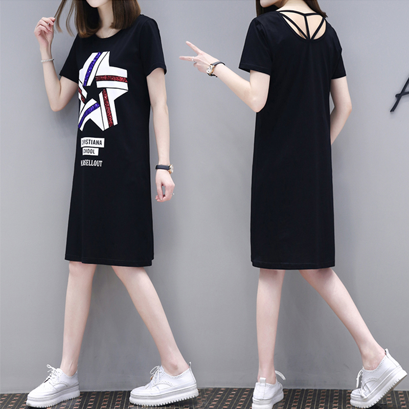 裙子夏女2019新款夏装韩版修身显瘦短袖T恤中长款宽松休闲连衣裙