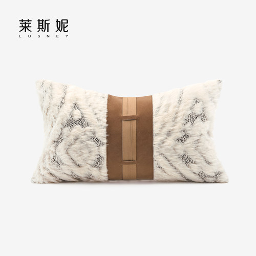 羊毛麂绒皮拼接高级感别墅酒店客厅沙发抱枕侘寂风样板房间长腰枕 - 封面