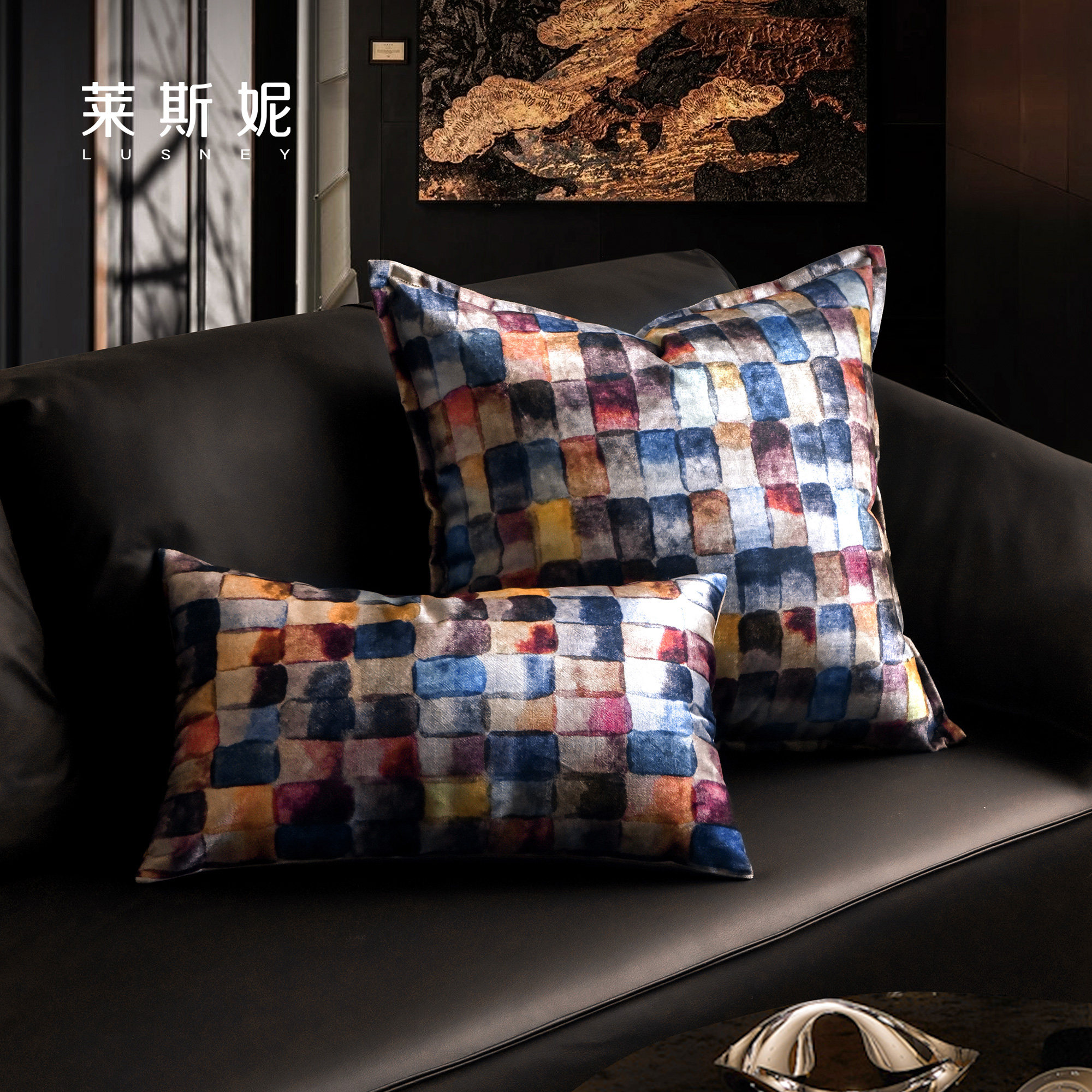 法式绿色抱枕进口割绒面料复古轻奢蓝色大靠枕套沙发客厅靠垫高级