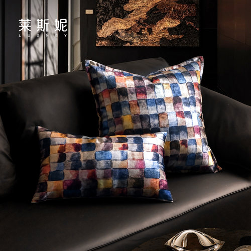 法式绿色抱枕进口割绒面料复古轻奢蓝色大靠枕套沙发客厅靠垫高级