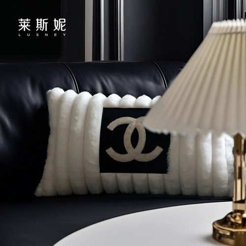 现代简约轻奢高级感黑白毛绒马毛皮革抱枕沙发客厅小香风靠背垫套