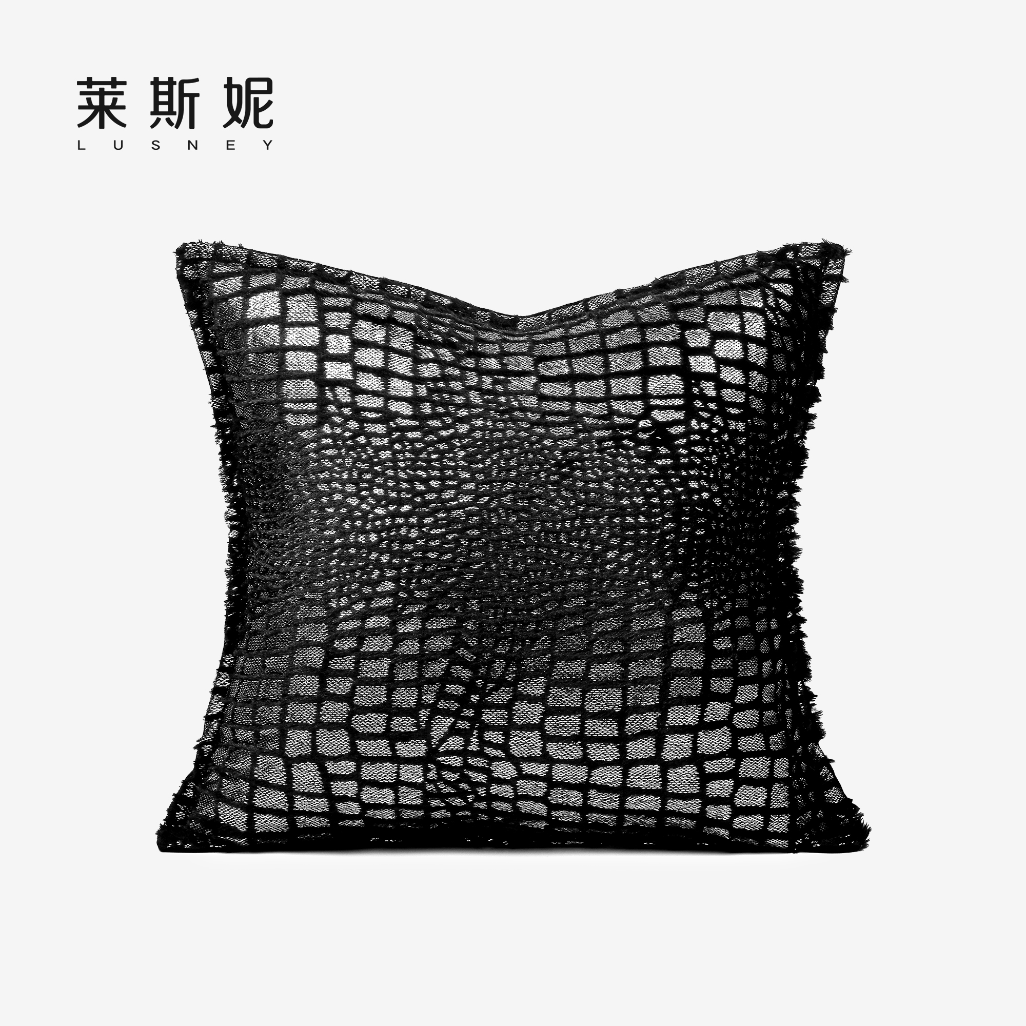 高端轻奢黑灰毛绒混纺样板房塌塌米沙发抱枕客厅设计师定制靠垫套