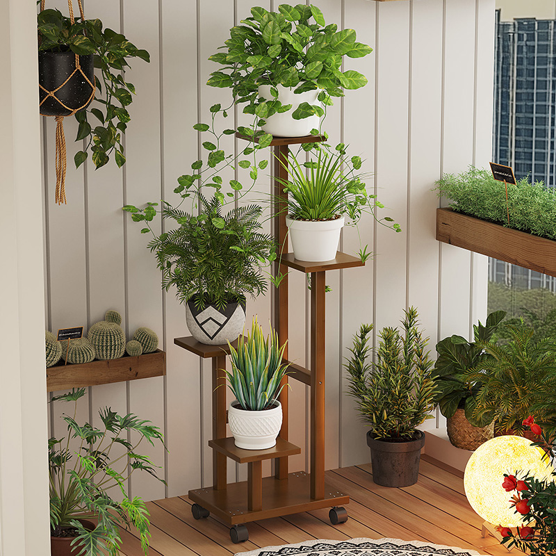 落地式多层花架带轮移动阳台客厅