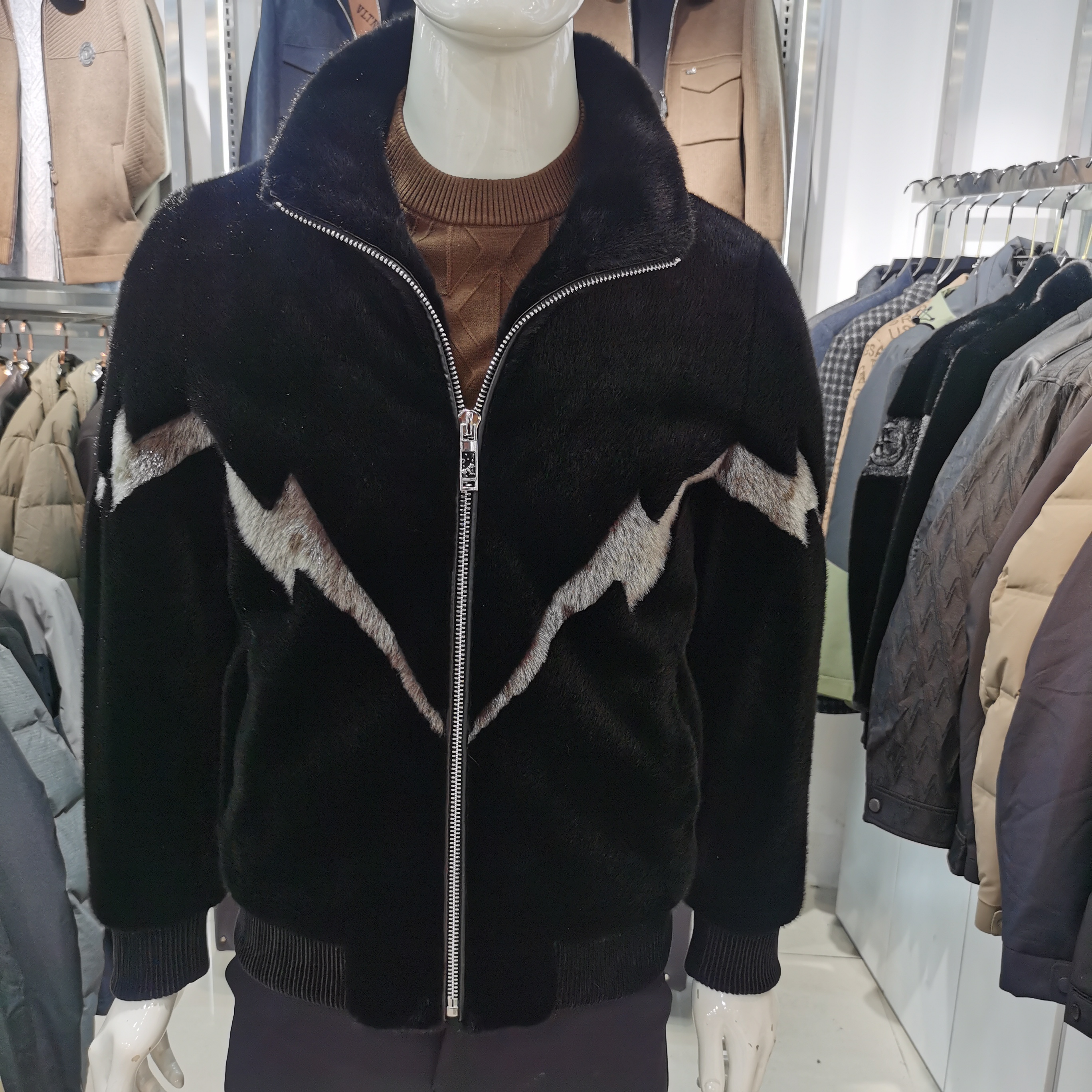 高端真皮金貂绒大衣男翻领短款加厚夹克闪电款冬季貂绒仿皮草外套