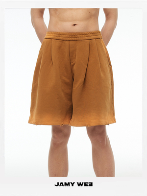 JAMYWEE做旧褪色磨边大短裤