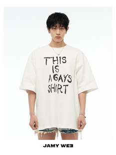 清仓促销JAMY WEE原创 美式复古宽松落肩印花圆领短袖T恤