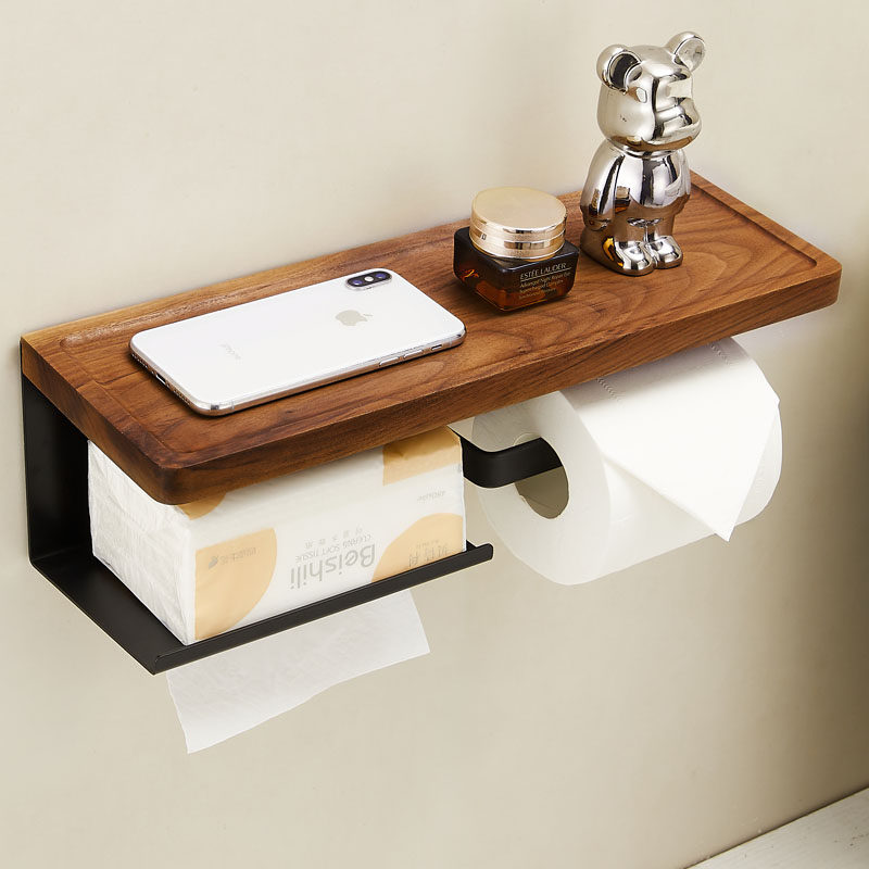 胡桃木厕所纸巾盒马桶旁边置物架