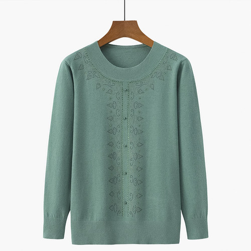 妈妈装纯色套头大码针织上衣