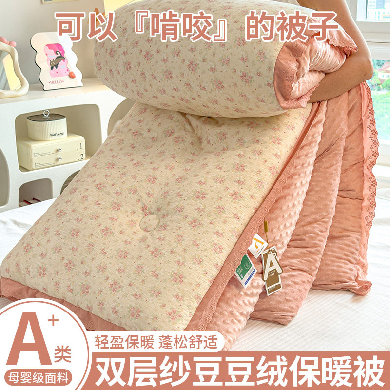 双层纱豆豆绒被子冬被加厚被芯2025新款宿舍单人学生春秋被棉被冬