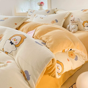 牛奶加绒被套单件双人2022新款 珊瑚绒儿童被罩法兰绒单人被单 冬季