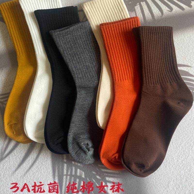 白色堆堆袜子女中筒袜秋冬纯棉ins潮春秋纯色日系黑色运动长袜