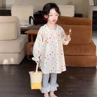 TOTObaby童装女童春装复古波点衬衣女宝宝宽松休闲中长款衬衫外套
