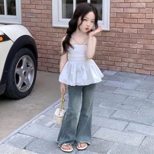 复古喇叭裤 TOTObaby夏季 韩版 新款 女童度假风甜美荷叶边抹胸背心