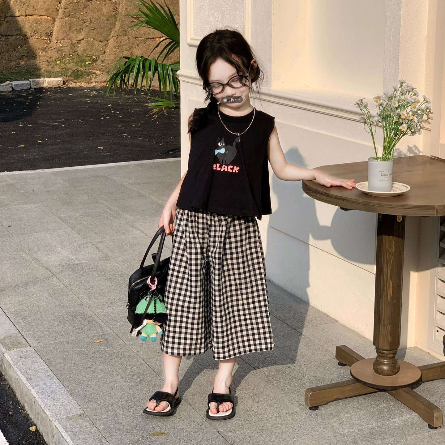 TOTObaby2026夏季新款女童韩版卡通印花短款背心+格子阔腿裤套装,童装/婴儿装/亲子装,套装,淘宝优惠券,粉丝福利购,淘宝优惠卷