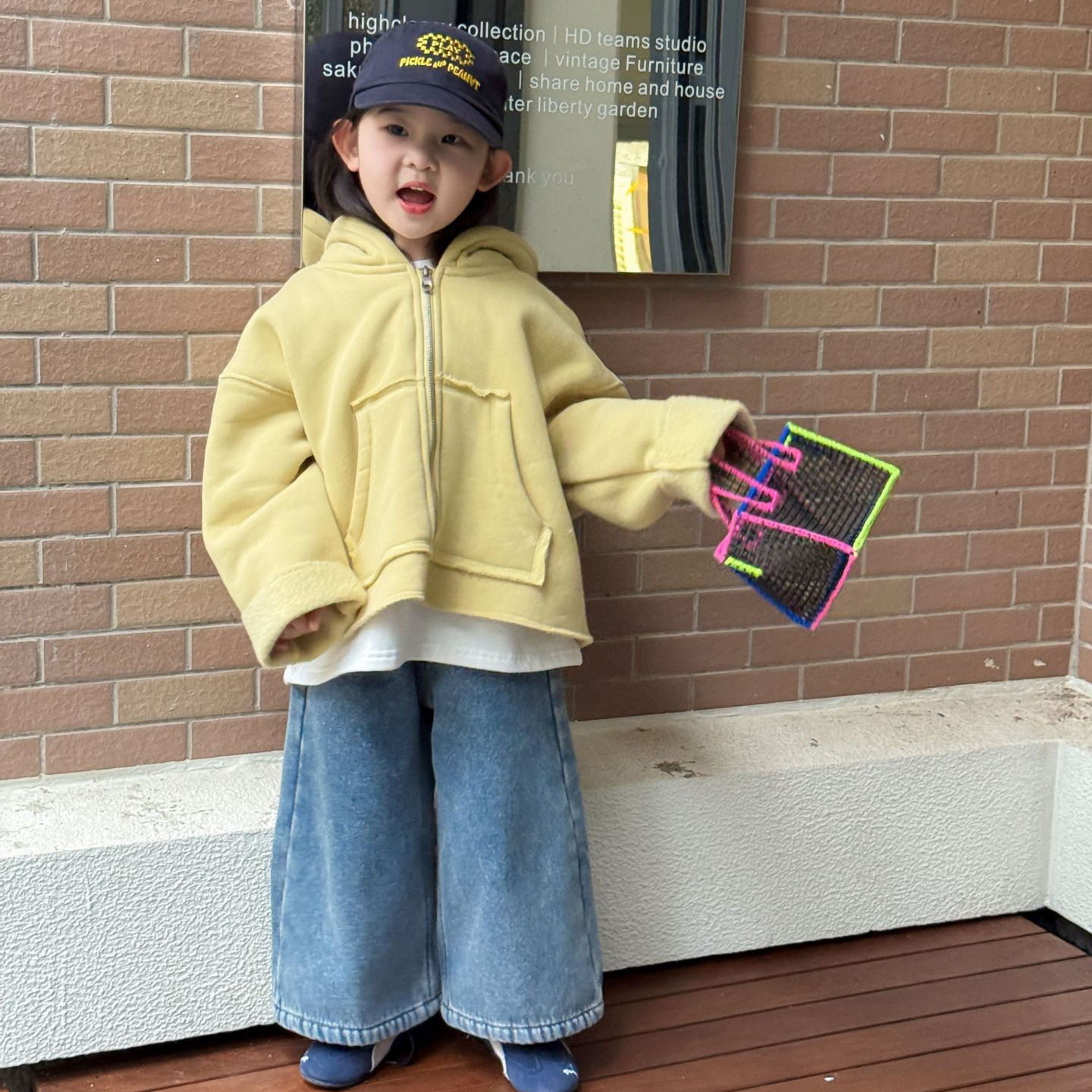 TOTObaby2025冬装韩版女童黄色连帽加绒卫衣儿童百搭宽松休闲外套