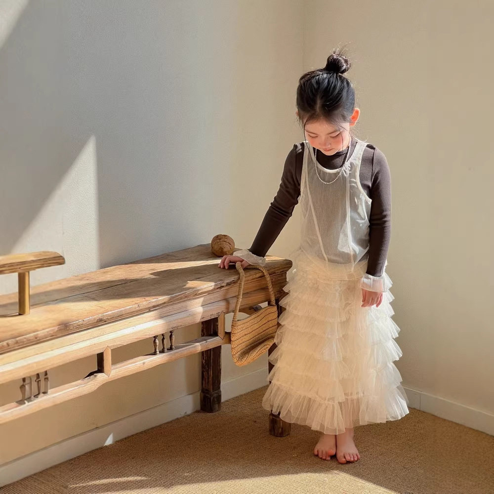 TOTObaby2026春装女童小众花边打底衫叠穿网纱背心两件套纱裙套装,童装/婴儿装/亲子装,T恤,淘宝优惠券,粉丝福利购,淘宝优惠卷