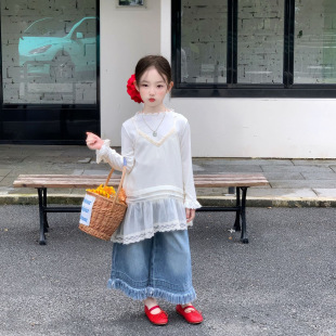 TOTObaby女童韩系套装不规则雪纺吊带裙背心裙+流苏牛仔阔腿裤潮