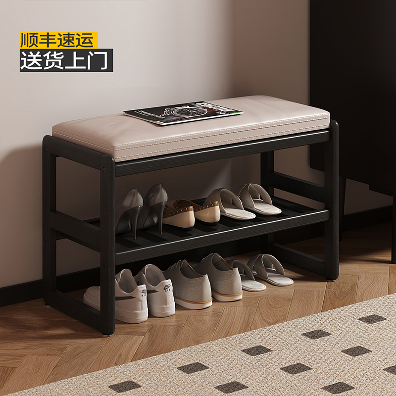 实木换鞋凳门口家用入户穿鞋凳鞋柜一体可坐式鞋架轻奢中古进门凳